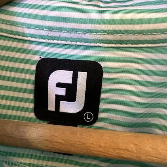 FootJoy Polo Shirt Mens Large Green/White Striped Stretch Short Sleeve - Picture 3 of 3